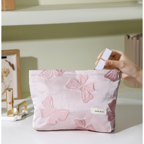 Cross-border dark-themed bow cosmetic bag storage bag travel portable toiletry organizer large capacity lotion and brush bag
