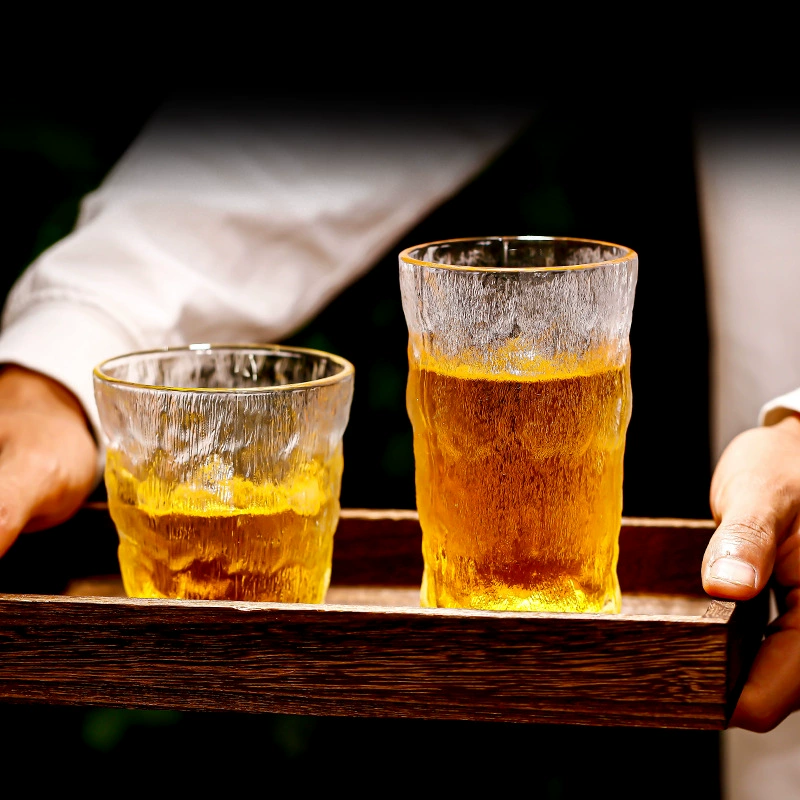 Glacier hammer cup Japanese-style transparent glass, textured ice pattern, household water/beer cup