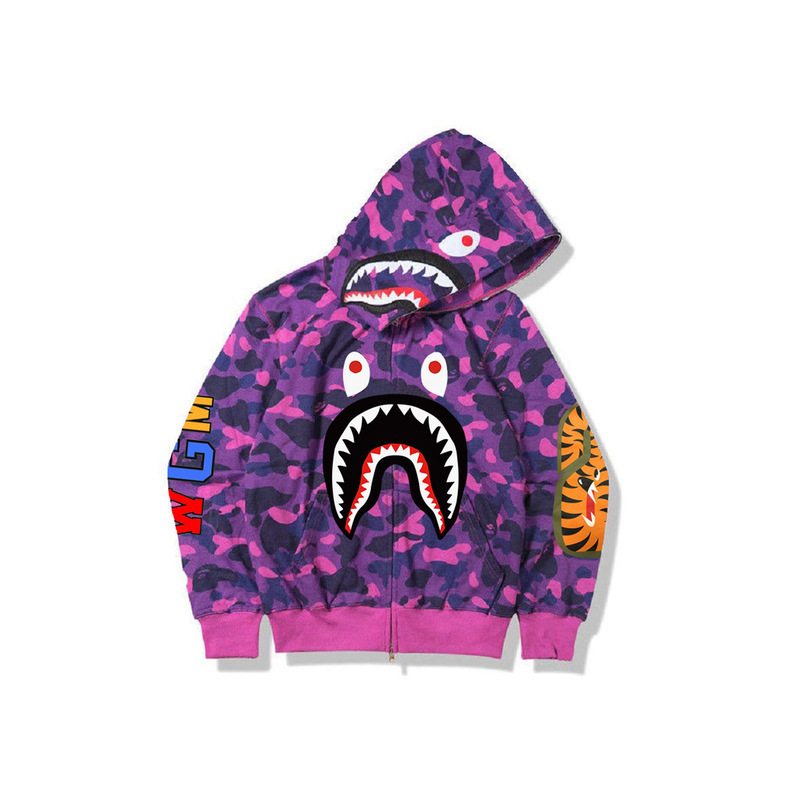2025 [健康布] 3D デジタル印刷 Bape ブランド シャークヘッド スウェットシャツ メンズ カップル ジッパー カーディガン ベルト付き|undefined