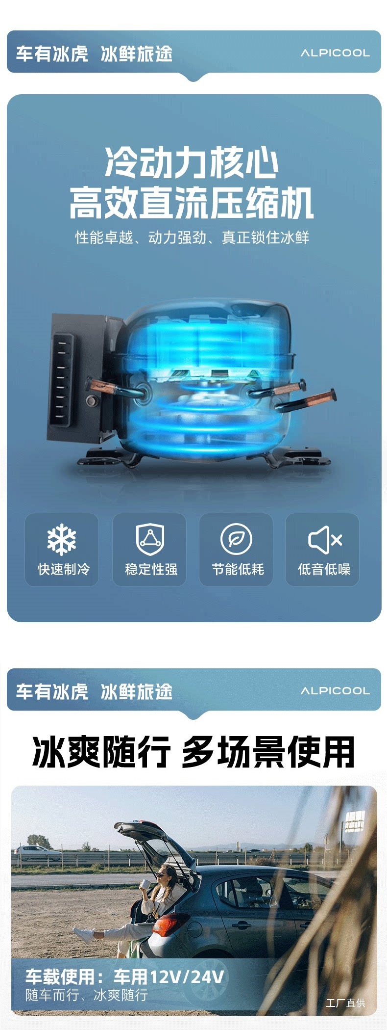 Ice Tiger Car Refrigerator 24V for Large Trucks, Household Freezer, Car Compressor Cooling, 12V Small Refrigerator Dual-Use