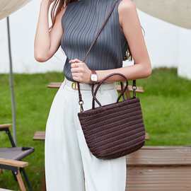 跨境爆款手工真皮编织包手提包法式复古菜篮子包牛皮单肩斜挎包女