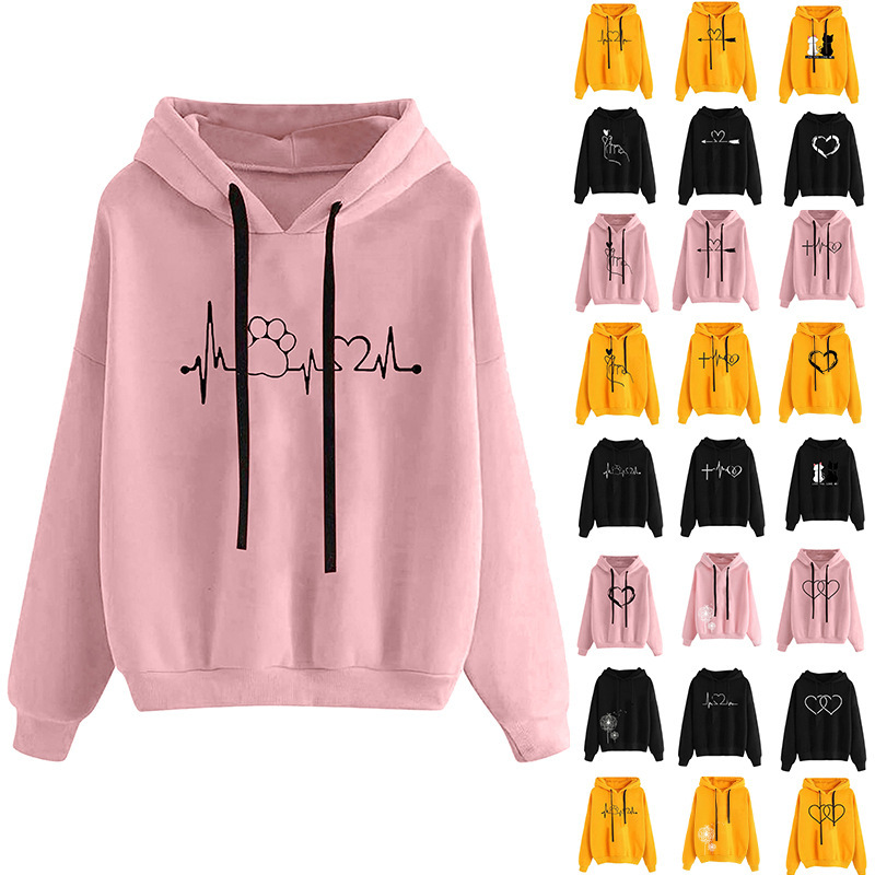 Fashionable Women's Sweatshirts 2025 New Loose Slimming Look Hooded Tops for Women Autumn and Winter Fashionable Elegant Printing Trend