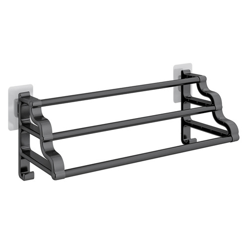 No punching bath towel storage rack bathroom hanging rod double rod wall-mounted bathroom pendant towel bar bathroom hanging rack