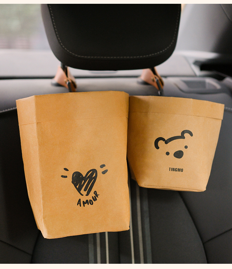 Kraft Paper Bag Storage Bear Washable Garbage Bag Cute Bucket Car Storage Bag Air Outlet Can Be Used as a Trash Can Free Shipping
