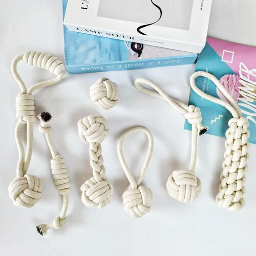 Dog bite rope beige cotton rope braided teeth resistant to bite-resistant new dog toy set pet toys