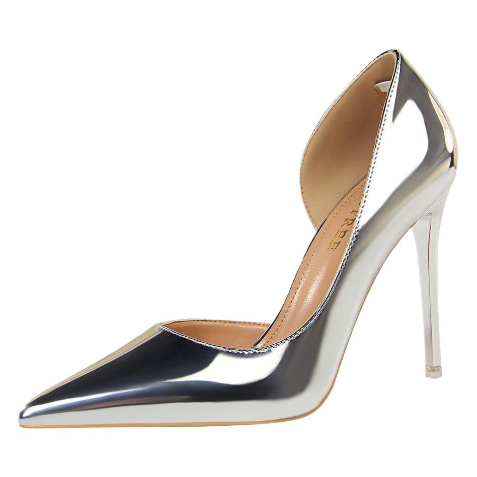 18188-1 Европейский и американский стиль туфли на высоком каблуке на простой шпильке на металлическом каблуке на высоком каблуке с низким вырезом, острые боковые сексуальные однослойные туфли