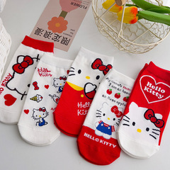 Cartoon Socks Female Small Cat Cotton Red Women's Boat Socks Four Seasons Short Socks Student Socks Women's Socks Women's Ins Trendy Matchable Anti-Slip