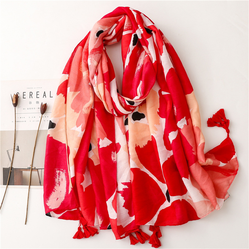 Spring And Summer Scarf Retro Red Scarf Bohemian Long Gauze Scarf display picture 1