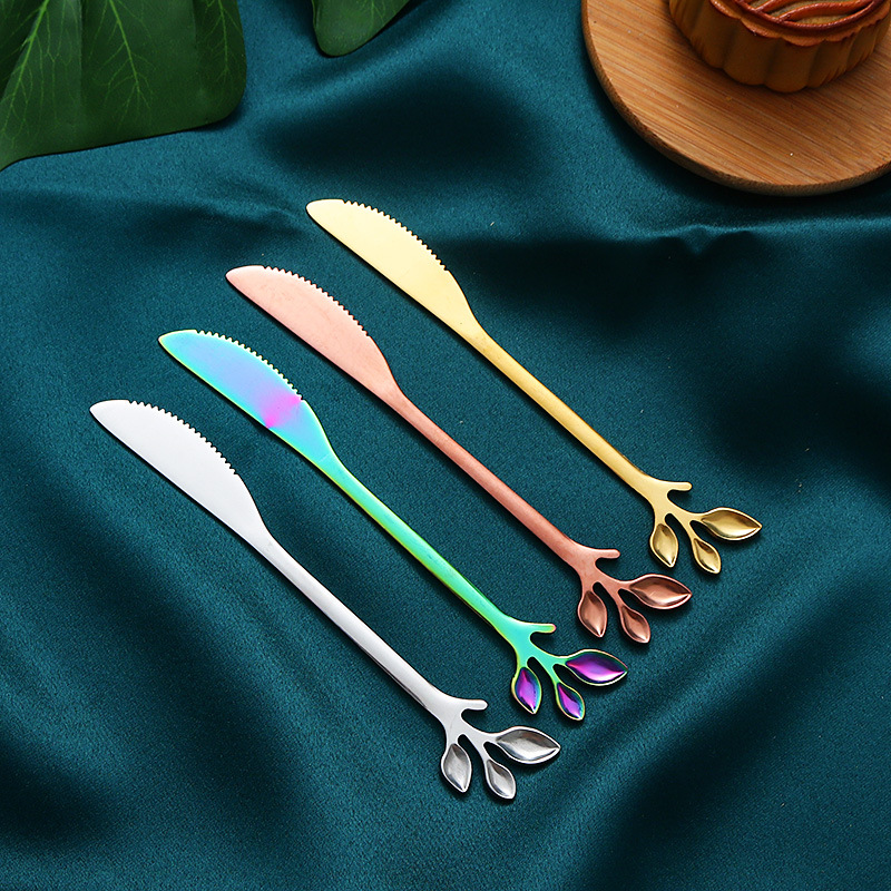 INS vajilla de acero inoxidable cuchillo y tenedor hojas creativas pastel de Luna cuchillo y tenedor traje hogar dos dientes Tenedor de fruta tenedor postre