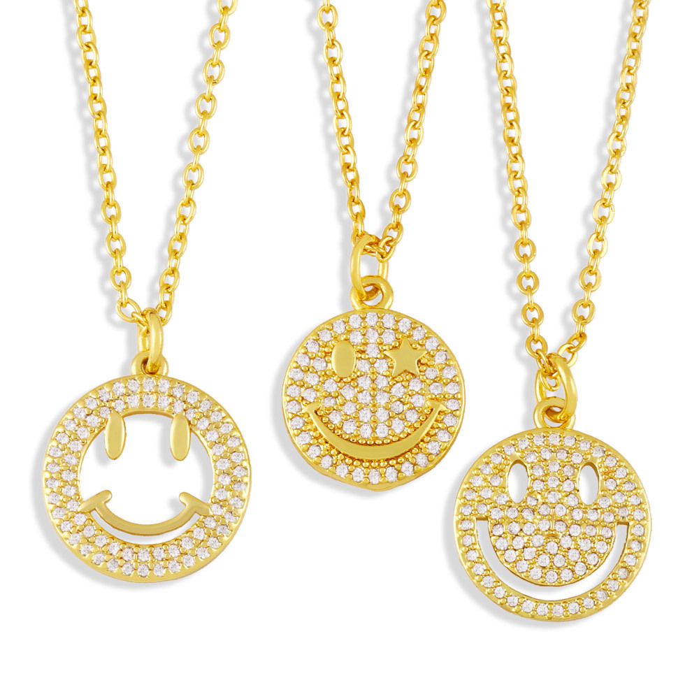 new diamond smiley face necklace niche design sense clavicle chain sweater chain