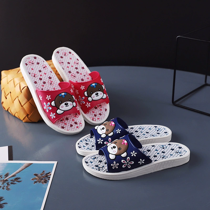 Классические женские Пластиковые Летние Нескользящие домашние винтажные тапочки с мягкой подошвой и медведем, Нескользящие тапочки на плоской подошве для ванной комнаты