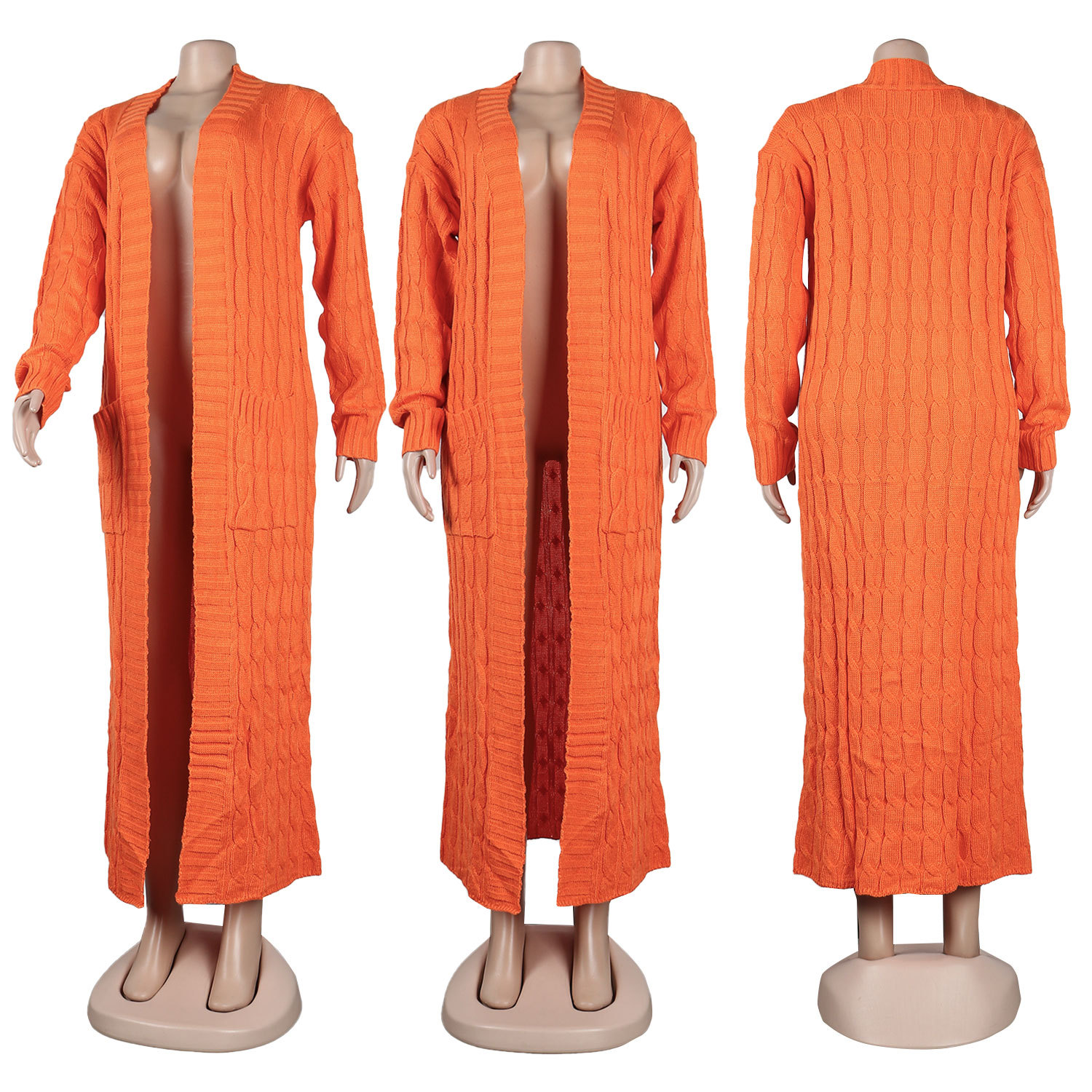 Damen Strickjacke Lang Aus Grobstrick In Unifarben Wintermantel_voghion.com