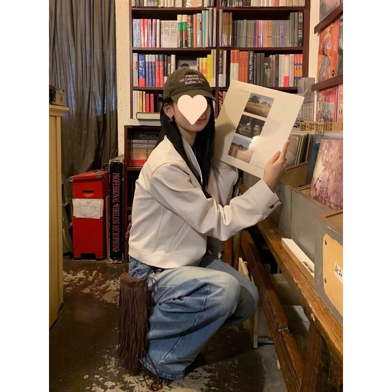 韩系白色皮衣短款外套女春秋季新款设计感小众机车服正肩夹克潮|undefined