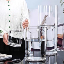 亚克力花瓶圆形花瓶透明直筒风水培植物瓶生态瓶简约装饰花器