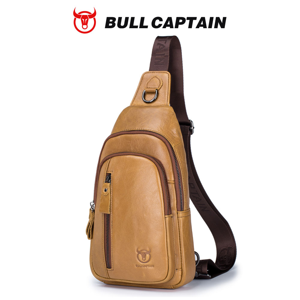 Capitán NIU hombres de cuero hombro crossbody pecho bolsa primera capa de piel de vaca moda multi-funcional deportes casual pecho bolsa