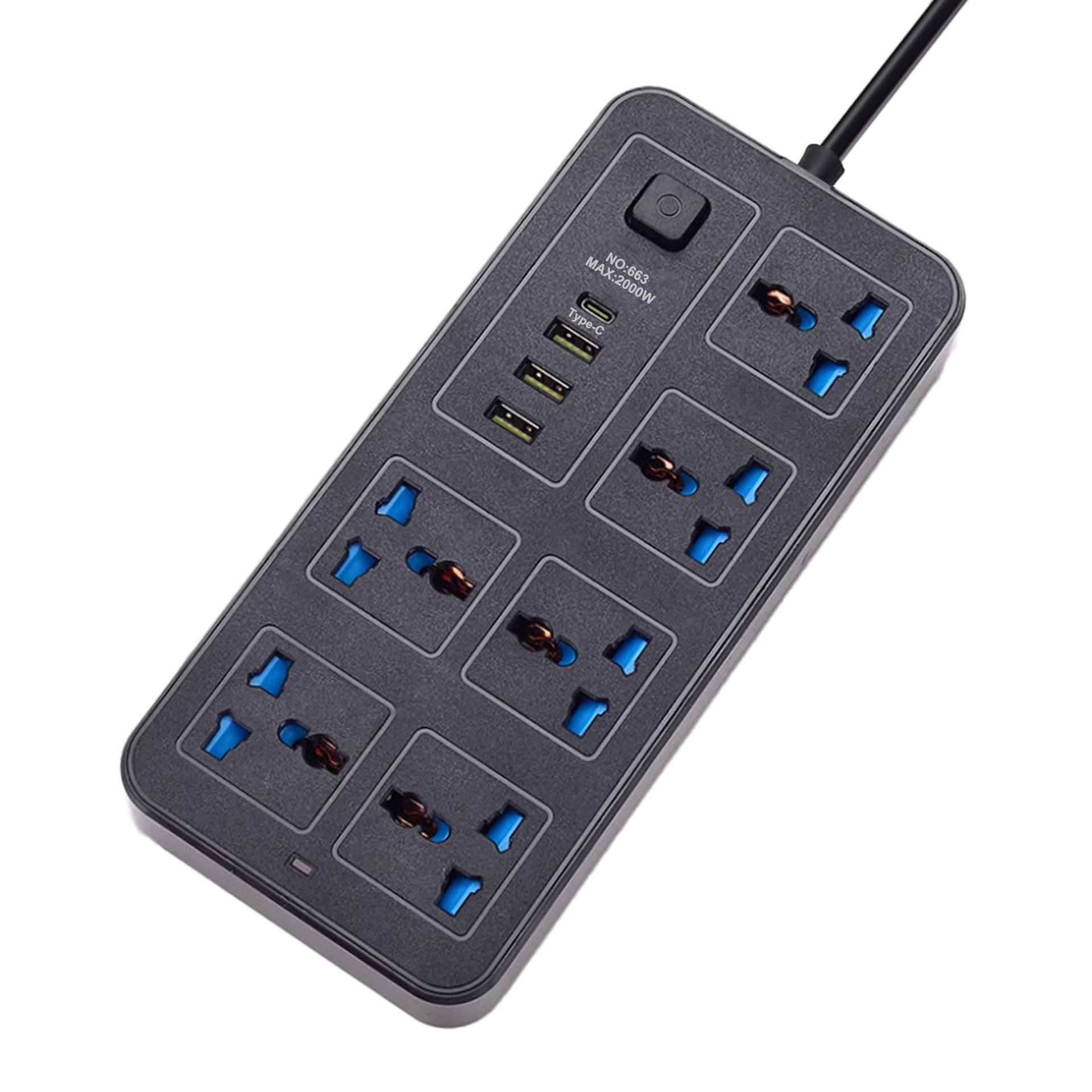 검정색 - 2M - 컬러 박스 - 영국식 플러그