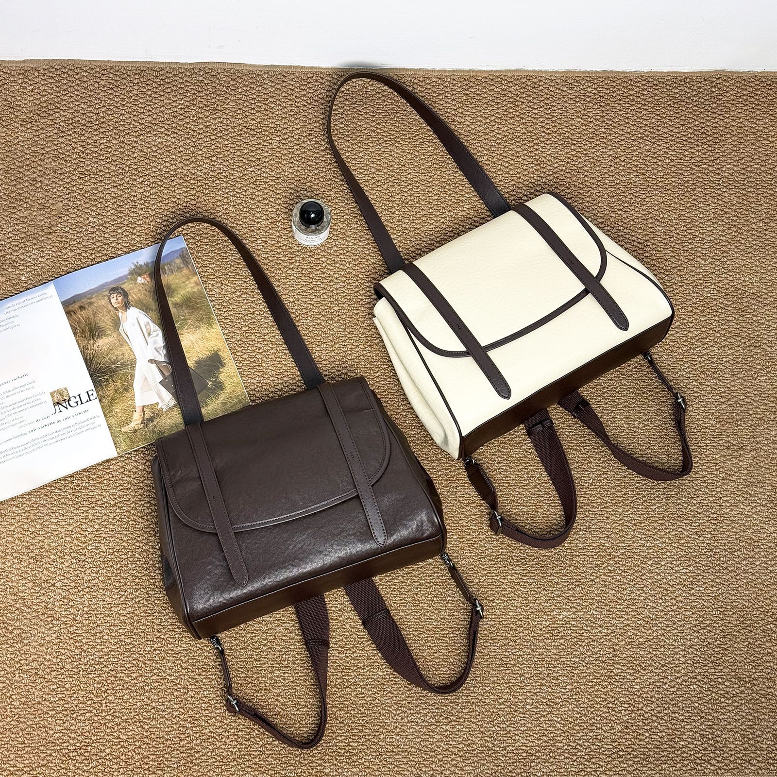 2026 Genuine Leather Korean Style Large Capacity School Backpack Tote Bag For Women, High-End Commuter Underarm Shoulder Bag, Multifunctional