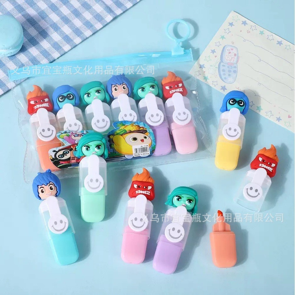 Mini bolsa de dibujos animados resaltador ins de marcado clave de alto valor 6 color juego de bricolaje lindo bolígrafo de color de graffiti