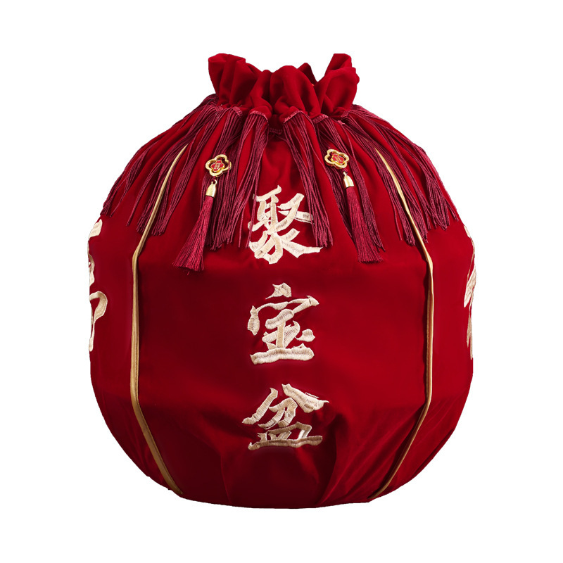结婚包袱皮刺绣束口福袋女方陪嫁聚宝盆抽拉包裹红布婚庆用品大全|undefined
