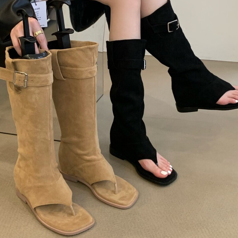 Two-Way Denim Boots for Women 2026 New Style Hollow-Out Hidden Heel Slouchy Boots, Bootie Sandals, Thong Sandals, Flip-Flop Sandals