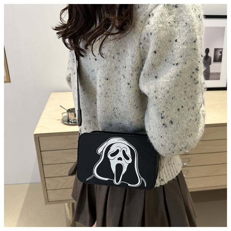222g Weight Polyester Lining Material Zipper Closure Type Single Shoulder Strap Strap Type Shoulder Bag, Crossbody Bag Bags Type Daily Occasion Pu Leather Material Halloween Festival Skull Pattern All Seasons Season Women's Gender Streetwear Style Square Shape Medium Size Halloween Women's Medium Pu Leather Skull Streetwear Square Zipper Shoulder Bag Crossbody Bag 9