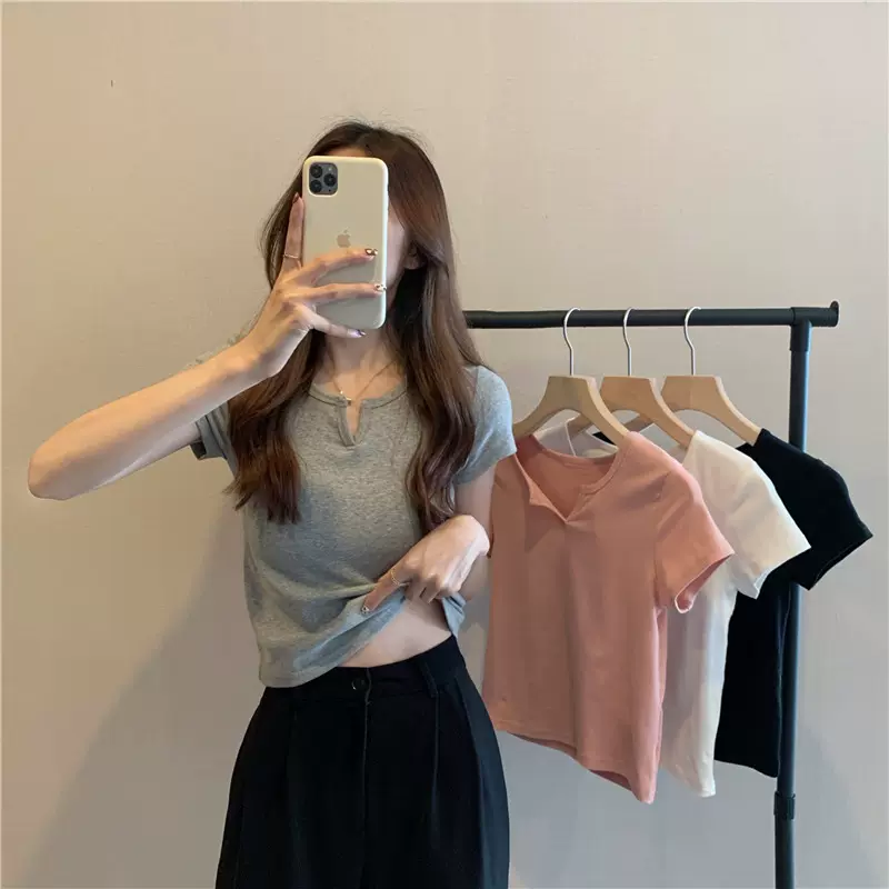 短款女夏季设计感粉色修身露脐辣妹女装 T恤短袖2025夏季新款衣服