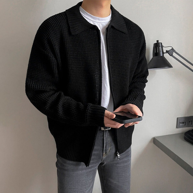 [Clearance] Myq Lapel Knit Cardigan for Men, Spring and Autumn Korean Style Trendy Sweater Jacket, Loose Casual Pure