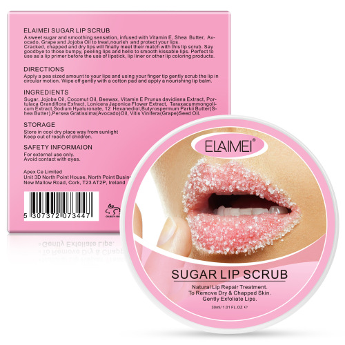 ELAIMEI new sugar lip scrub exfoliates dead skin, fades lip lines, moisturizes and cares lip balm