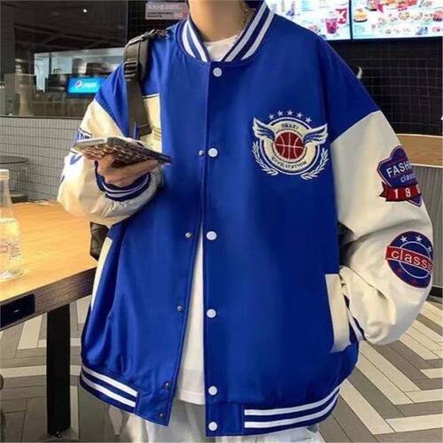 Autumn Baseball Jacket with Embroidered Letter Print Men's Loose Couple's Outfit Youth Student Long-Sleeve Jacket