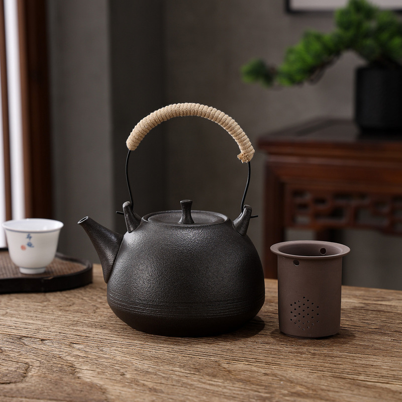 Volcanic Stone Glazed Large-Capacity Teapot Gas Stove Charcoal Stove Household Water Boiling Pottery Pot Health Tea Drink Commercial Teapot