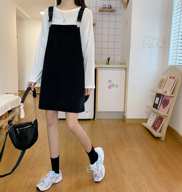 デニムサスペンダースカート女性の春学生プチドレス 2025 新しいかわいい大きいサイズファット mm サスペンダースカート|undefined