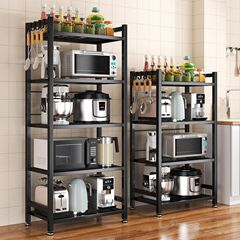 アップグレード金炭素鋼厨房物置棚床置き式階層家庭用電子レンジ移動可能収納棚卸売り