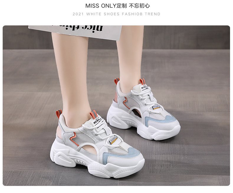 曼巴足迹 运动凉鞋女春季韩版内增高网面镂空透气松糕厚底