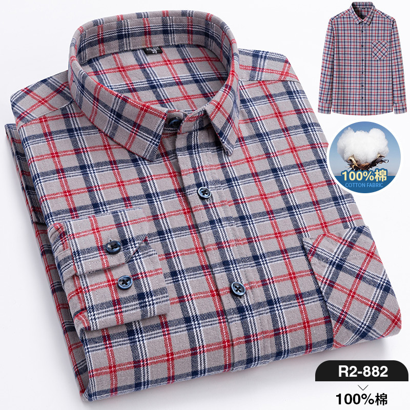 2024 nuevo Algodón puro cepillado camisa de manga larga a cuadros de los hombres de estilo coreano transpirable camisa de moda casual en stock ropa de hombre
