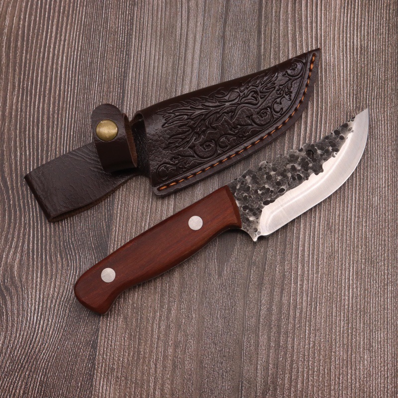 경사형 손잡이 고기칼 + 가죽 칼집 모델 B