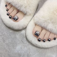 夏天腳趾甲貼片美甲成品黑色帶鑽辣妹穿戴美甲假指甲可拆卸腳指甲