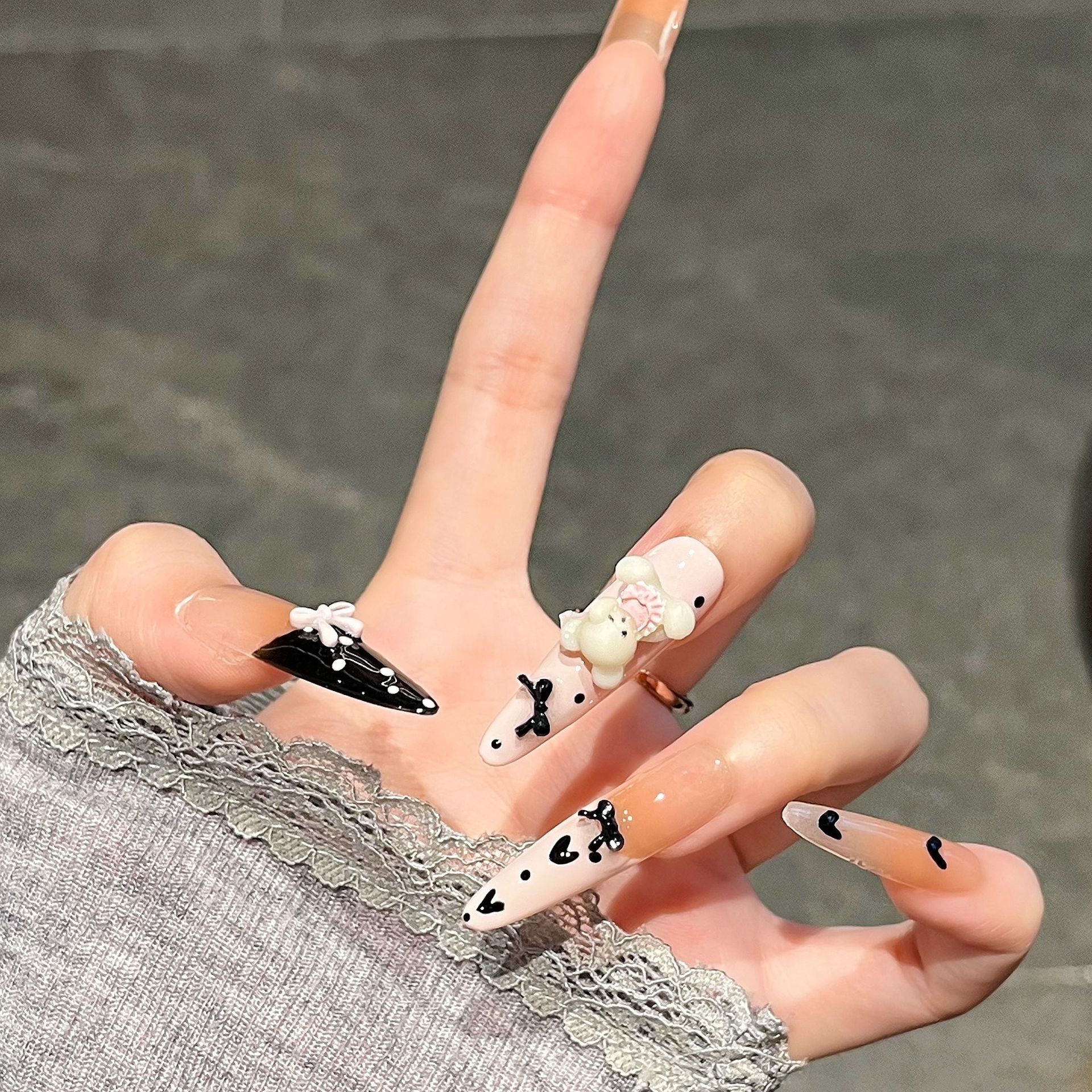 Perro hecho a mano puro usa uñas de polvo de cuero largo oso francés parches de uñas falsas desmontables lindas