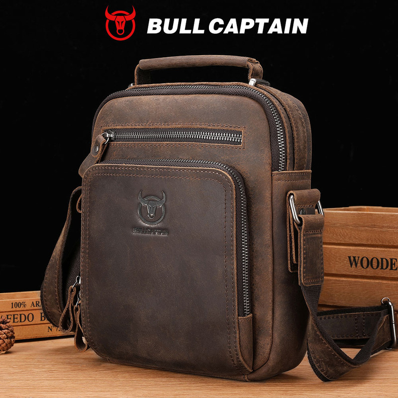 Captain Cow Retro Crazy Horse Cowhide Men's Portable Shoulder Crossbody Bag 10inch Tablet Genuine Leather Computer Mobile Phone Large Bag Captain Cow Retro Crazy Horse Cowhide Men's Portable Shoulder Crossbody Bag 10inch Tablet Genuine Leather Computer Mobile Phone Large Bag