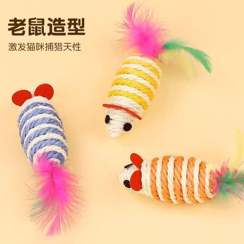 Pet Sound Cat Toy Cute Sisal Mouse with Colorful Feather Tail Cat Scratching Board Cat Feather Toy Pet Sound Cat Toy Cute Sisal Mouse with Colorful Feather Tail Cat Scratching Board Cat Feather Toy