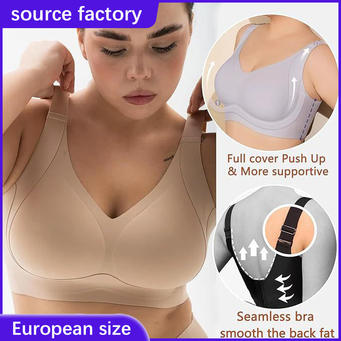 Seamless Bra for Women with Large Busts, Minimizing Effect, Anti-Sagging, Full Cup, Side Breast Support, European and American Large Size Bra, Cross-Border Bra