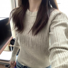 针织打底衫女2025秋冬新款坑条毛衣女内搭设计感收腰显瘦长袖上衣