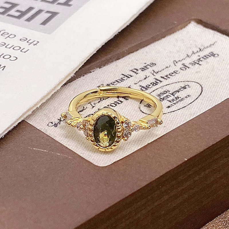 新中国式中古の個性的なレトロなエナメルの油はジルコンの開口指輪を入れます。|undefined