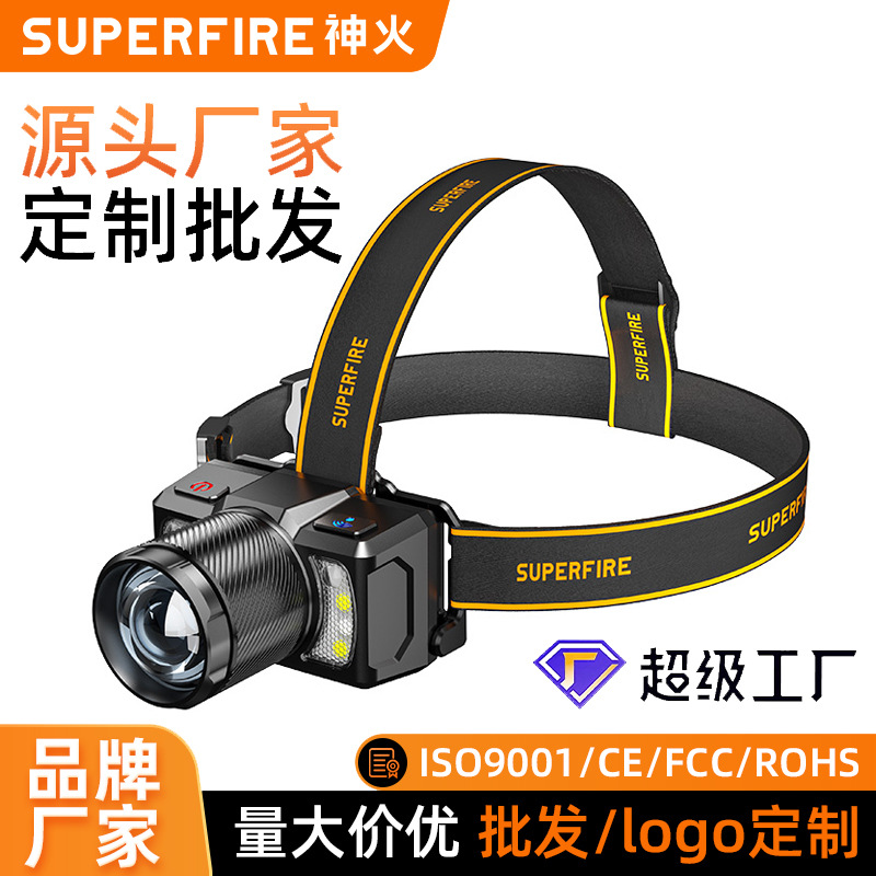 Personalizado Shenhua transfronterizo nuevo LED luz fuerte usb carga zoom inducción cabeza de luz de emergencia al aire libre