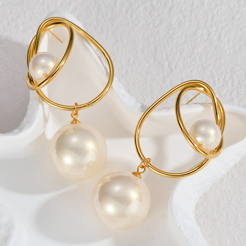 304 Stainless Steel, Imitation Pearl Material Geometric Pattern 1 Pair Elegant Classic Style Geometric 304 Stainless Steel Imitation Pearl Drop Earrings