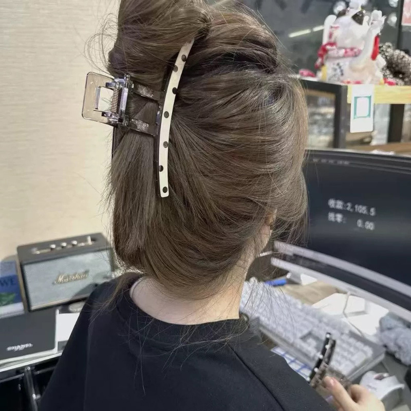 フレンチブラウンドットグラブクリップ女性用新しいハイエンドヘアピンヘアアクセサリー後頭部ヘアシャーククリップヘアアクセサリー|undefined