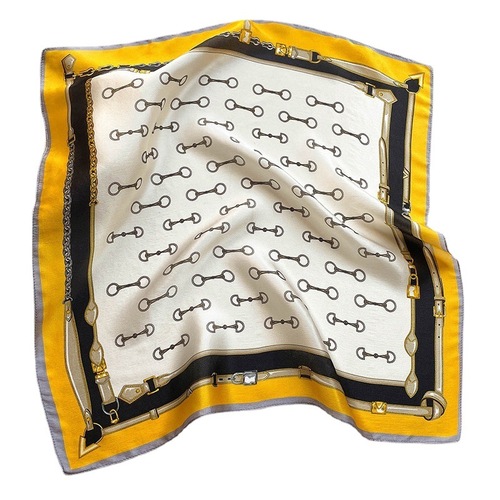  Autumn and Winter New Light Luxury Chain Silk Small Square Scarf Women's Two-Purpose Decorative Mulberry Silk Scarf Warm Scarf Women