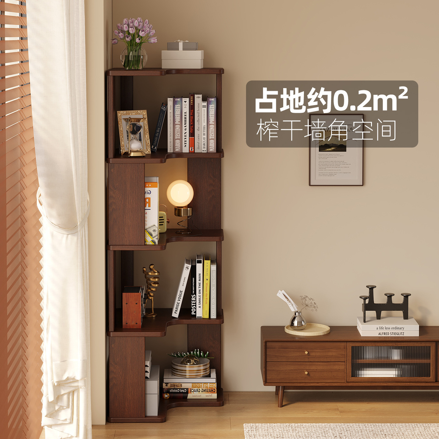 Estantería de esquina estante de piso de múltiples capas de gran capacidad estantería de pared sala de estar gabinete de esquina pequeño soporte de exhibición de almacenamiento de lectura