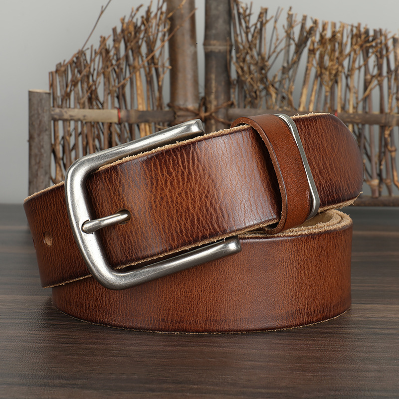 Herren-Vintage-Gürtel aus reinem Rindsleder, einlagig, schlicht, lässig, Nadelverschluss, echtes Ledergürtel, Jeansgürtel für Jugendliche und Studenten