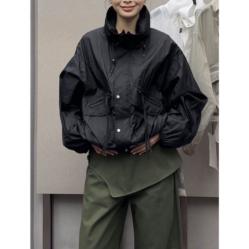 R13 13 行機能的なアメリカンハイストリートビーズ巾着作業服デザイン日焼け止めジャケットジャケット女性の夏服|undefined