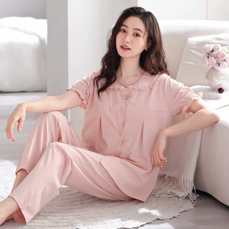 带胸垫睡衣女夏季纯棉短袖2024新款女士夏天薄款公主风甜美家居服